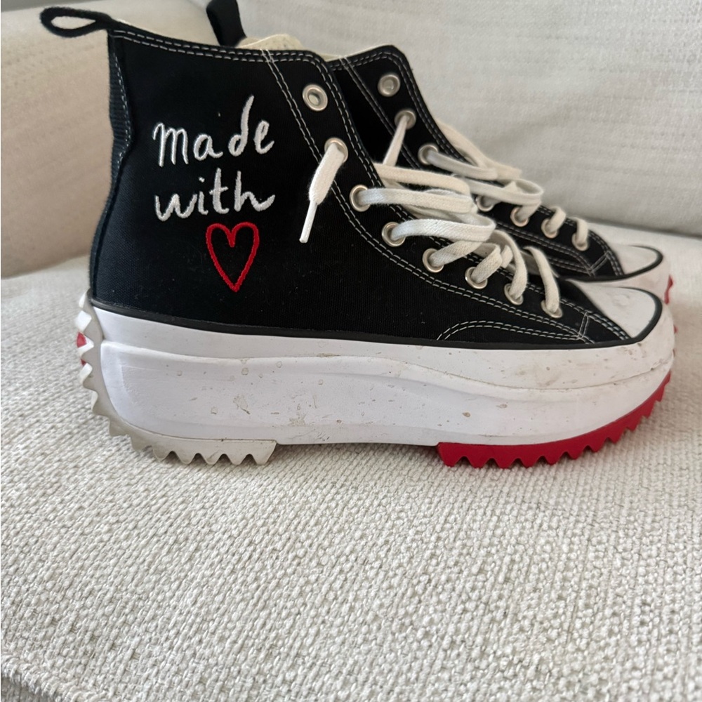 Black Converse High-Top Sneakers with Red Heart Detail